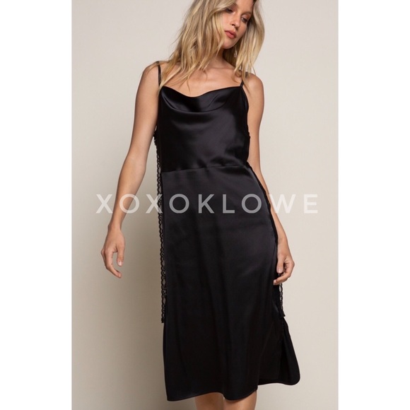 POL Black Cowl Neck Satin Midi Slip Dress - Picture 6 of 13